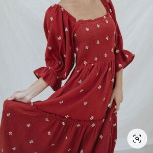 Listicle Brick Red Embroidered M L smocked boutique Henly Roolee Piper Scoot